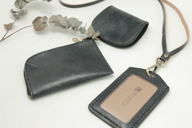 质感商务皮件组合(含识别证套组、L型信用卡零钱包、马蹄型零钱包) - 零钱包 - 真皮 黑色