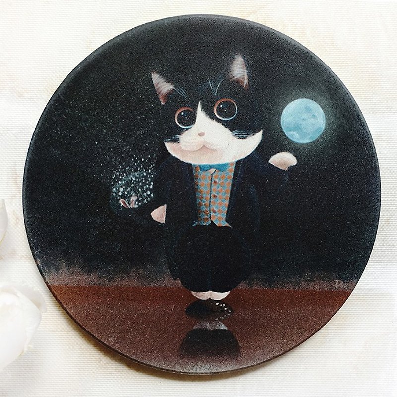 猫世界-魔术之夜/陶瓷吸水杯垫 - 杯垫 - 陶 多色