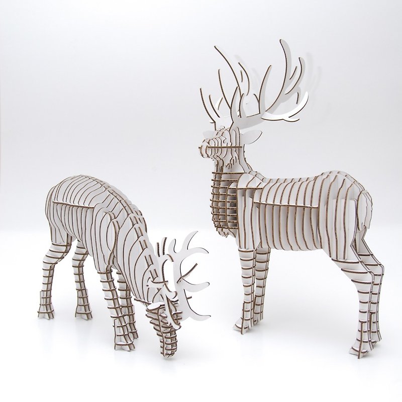 母鹿 3D 手作 DIY居家摆饰白 含鹿角 - 摆饰 - 纸 白色