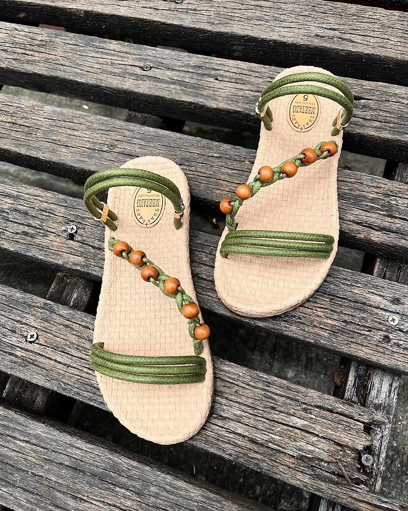 boho sandals green macrame shoes para rubber sole summer sandal bohemian style - 男女凉鞋 - 乳胶 绿色