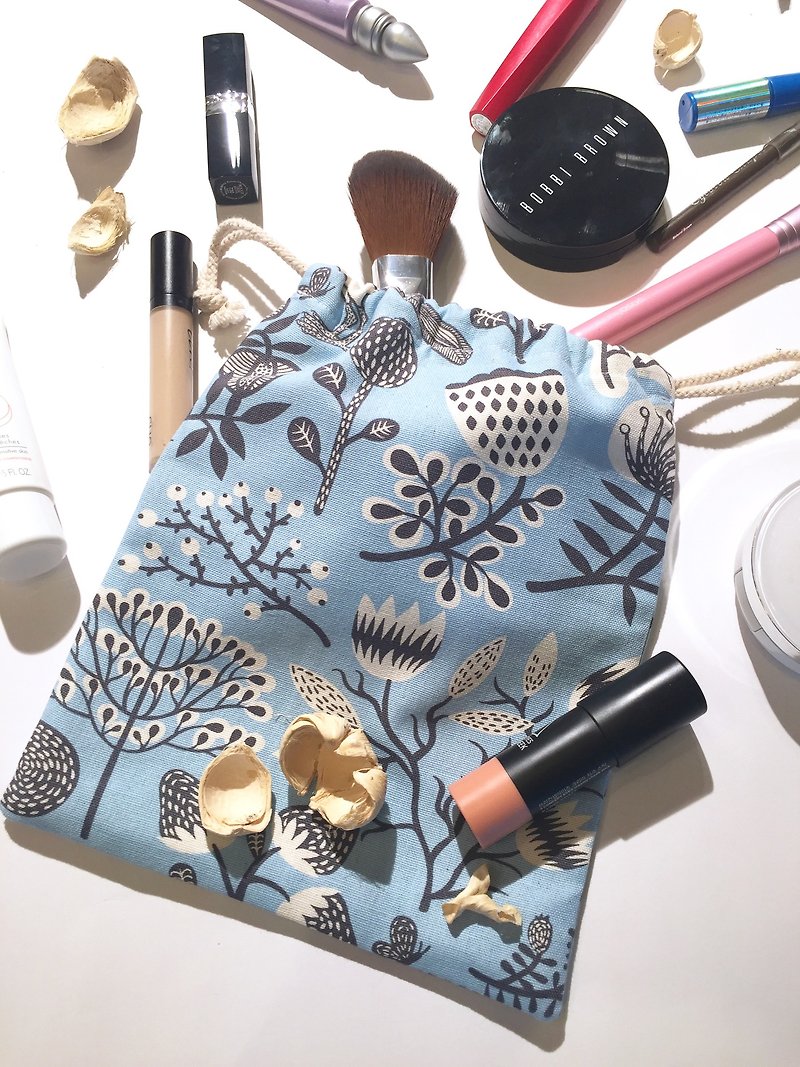DS02 旅行收纳束口袋 - 化妆包/杂物包 - 棉．麻 蓝色