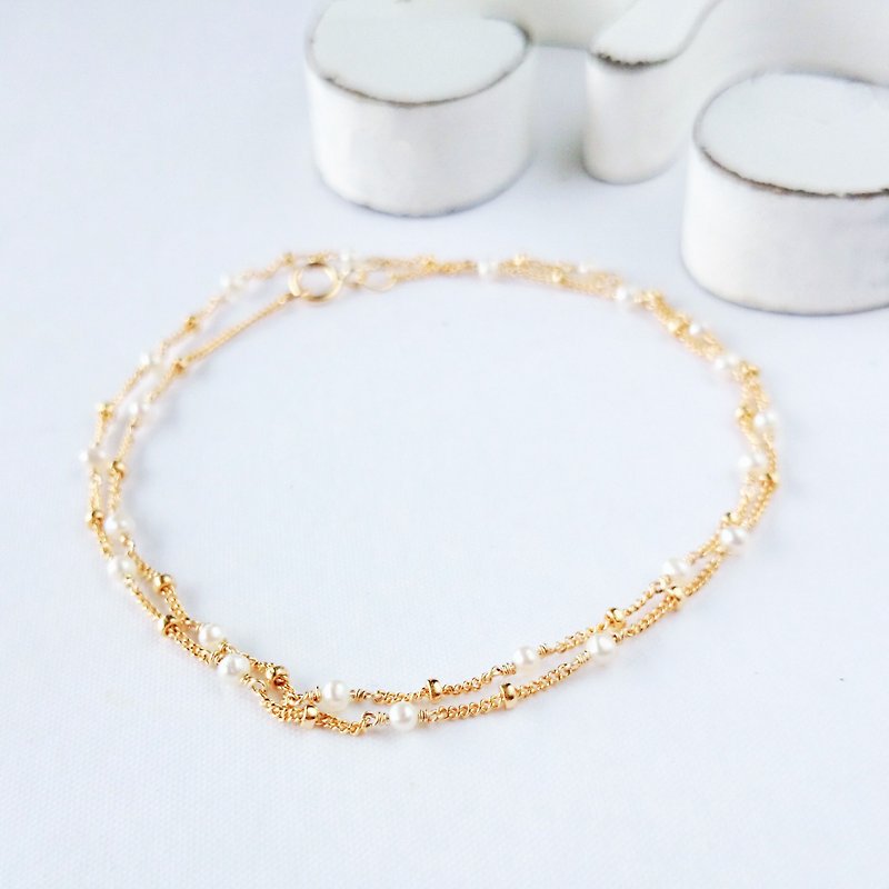 14kgf*Pearl×gold station necklace 1piece - 项链 - 宝石 金色