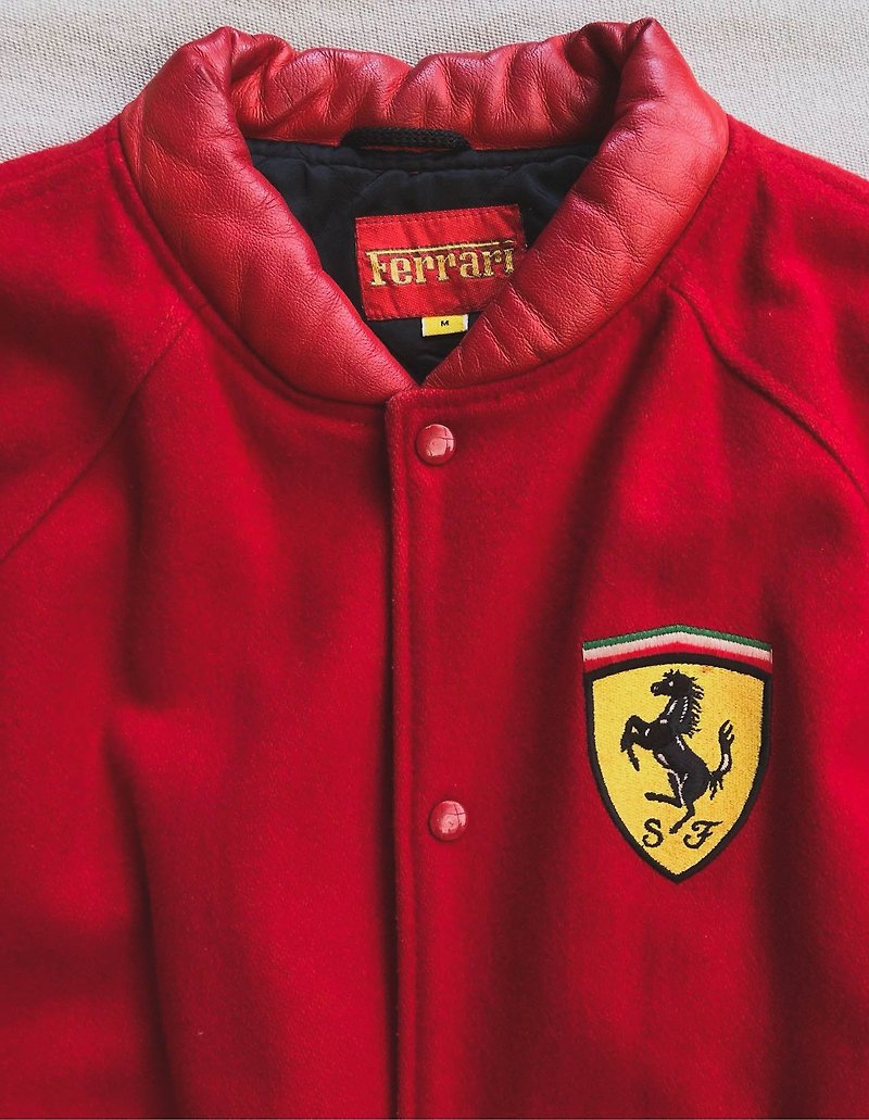 VINTAGE Ferrari 法拉利 羊毛皮领棒球夹克外套 - 男装外套 - 羊毛 红色