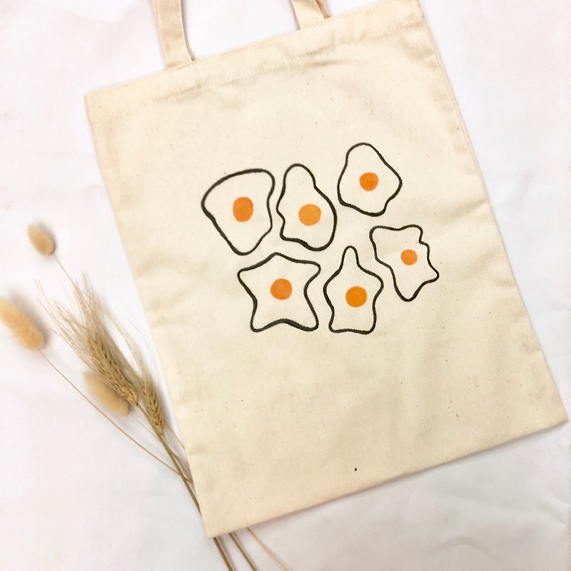 手绘帆布包-荷包蛋 - 手提包/手提袋 - 棉．麻 橘色