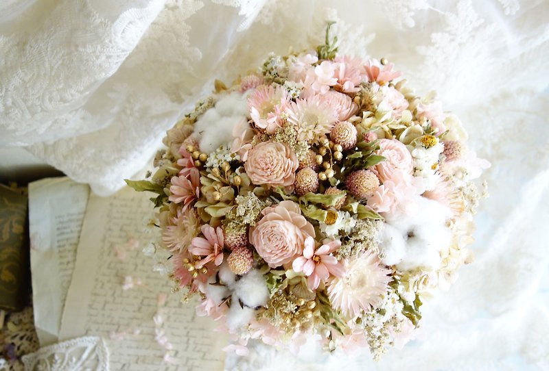 婚礼花饰系列~柔美气质粉金色捧花 - 干燥花/捧花 - 植物．花 粉红色