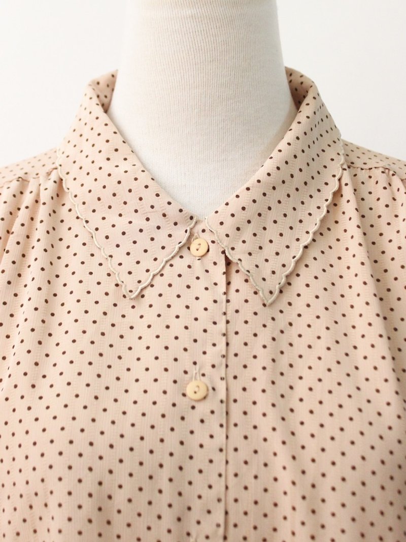 复古日本制素雅可爱奶茶色点点薄古着衬衫Vintage Blouse - 女装衬衫 - 聚酯纤维 橘色