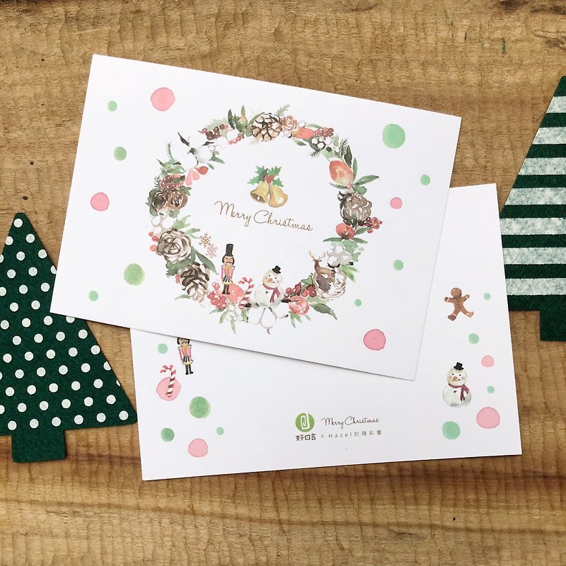 圣诞花圈明信片 - 叮叮当 - 卡片/明信片 - 纸 绿色
