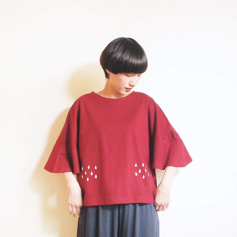 rainy blouse : red - 女装 T 恤 - 棉．麻 红色
