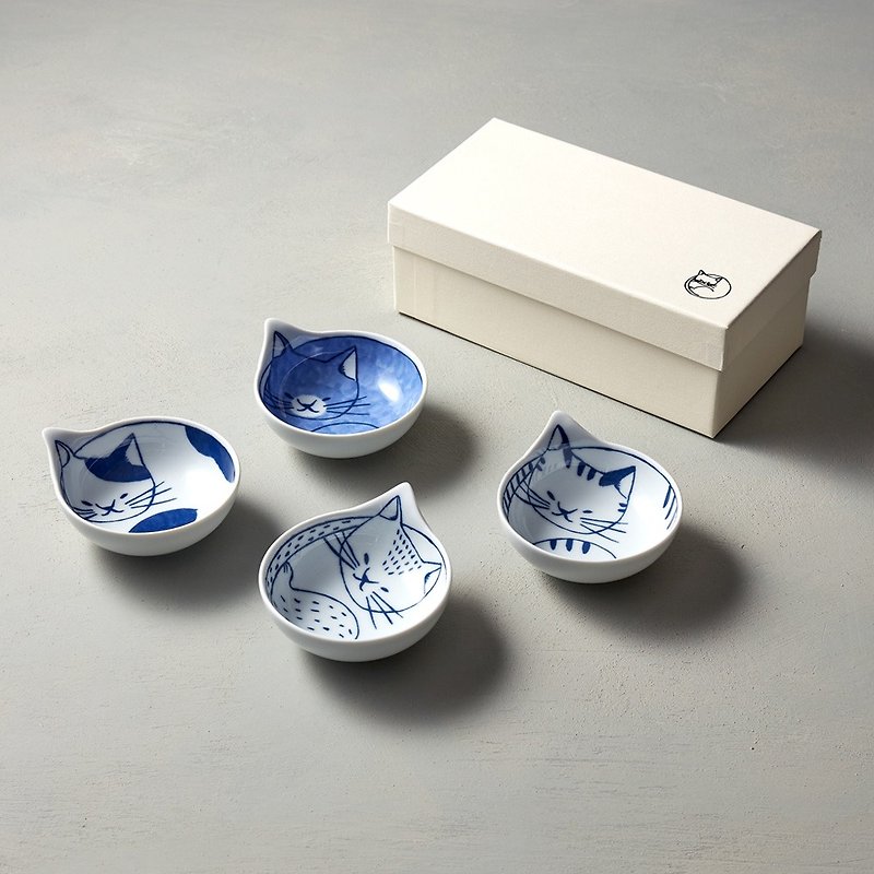 石丸波佐见烧 - neco 猫 - 小汤碟礼盒 (4件组) - 碗 - 瓷 白色