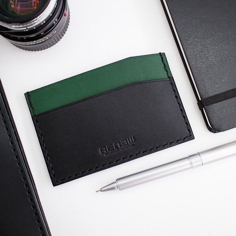 RENEW - 斜角卡夹、卡片夹 意大利植鞣革手作手缝 - 名片夹/名片盒 - 真皮 绿色