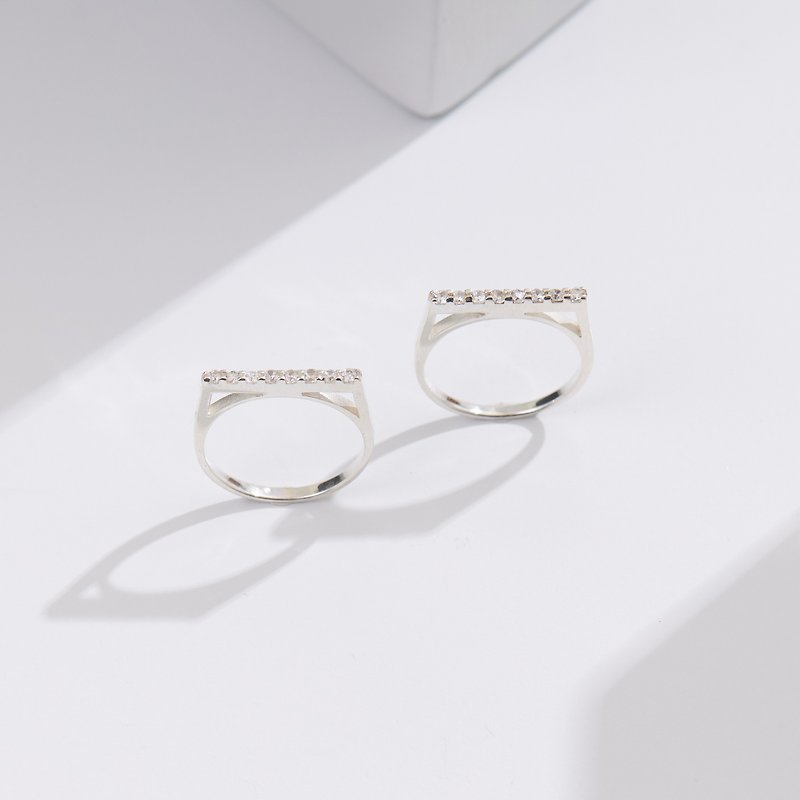 【Gift box】925 Sterling Silver CZ Square Diamond Ring - 戒指 - 纯银 银色