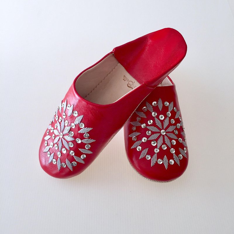 Babouche Slipper/拖鞋/ 綺麗な刺繍バブーシュ　アリナス　ブライトレッド【赤】 - 其他 - 真皮 红色