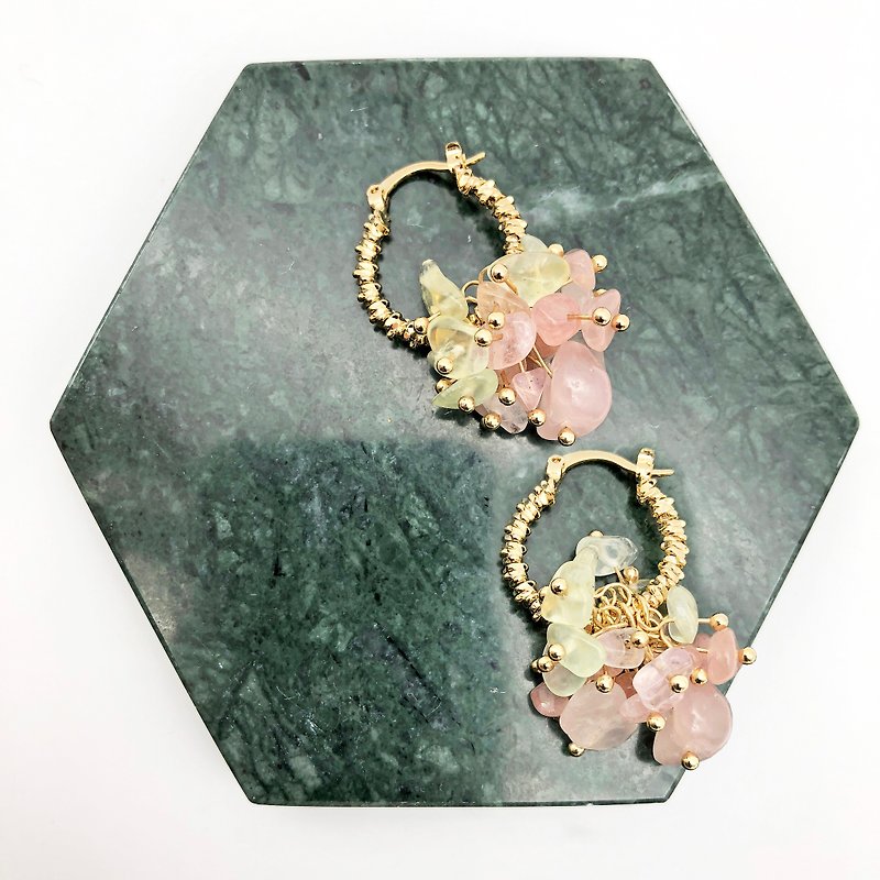 天然石14kgf耳环 果实累累 彩莹石 晶莹剔透 粉红色 情人节礼物 - 耳环/耳夹 - 宝石 粉红色