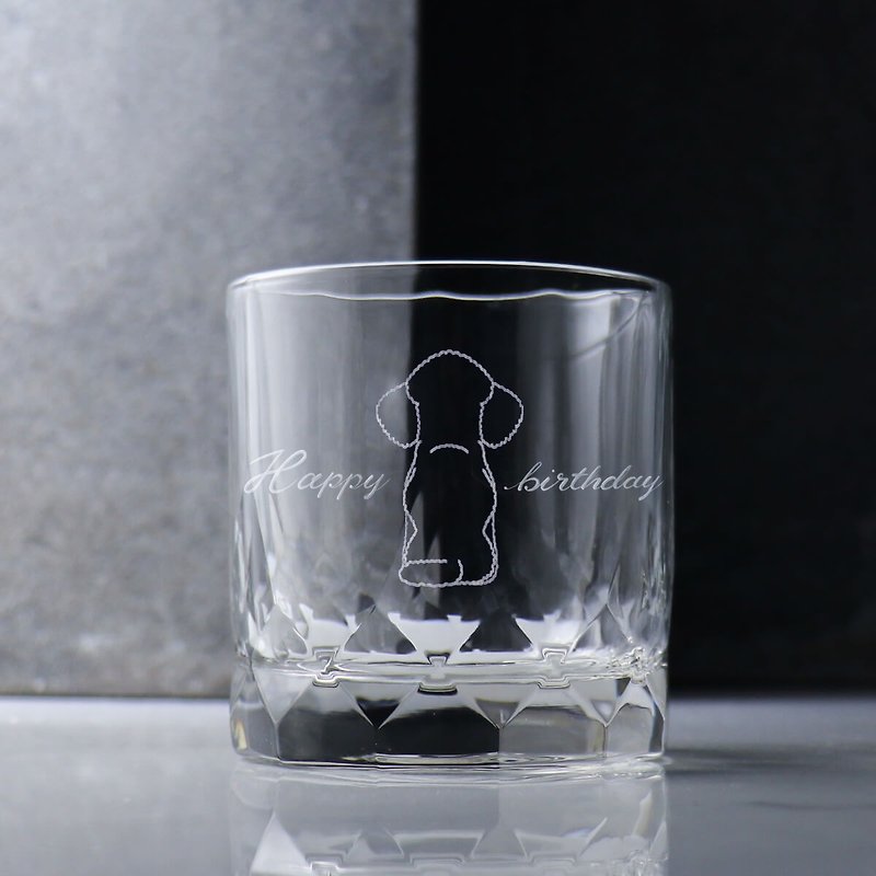 350cc【定制狗狗背影】钻石纹宠物定制威士忌杯 - 酒杯/酒器 - 玻璃 透明