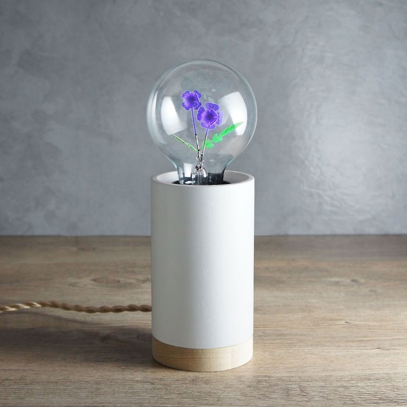 圆柱形木制小夜灯 - 含 1 个 紫色许愿花球灯泡 Edison-Style 爱迪生灯泡 - 灯具/灯饰 - 木头 白色