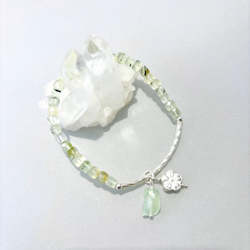 Ops Prehnite Sliver Bead -葡萄石/纯银/疗愈/正财/心轮/浅绿色 - 手链/手环 - 纯银 绿色