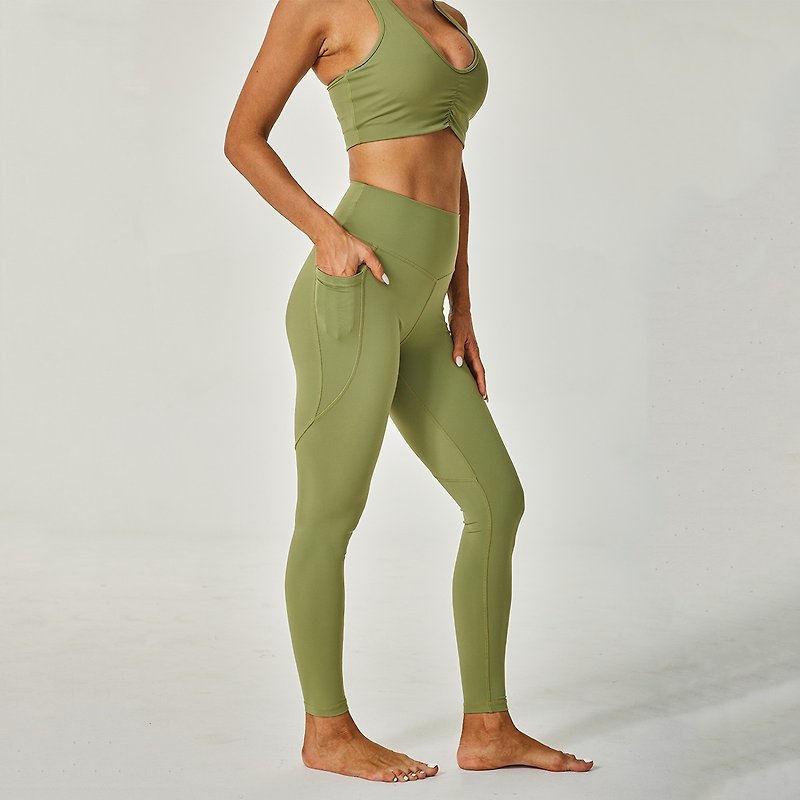 SILVERWIND绿色纯色紧身高弹显瘦健身瑜伽裤高腰提臀收腹运动长裤 - 女装运动裤 - 尼龙 绿色