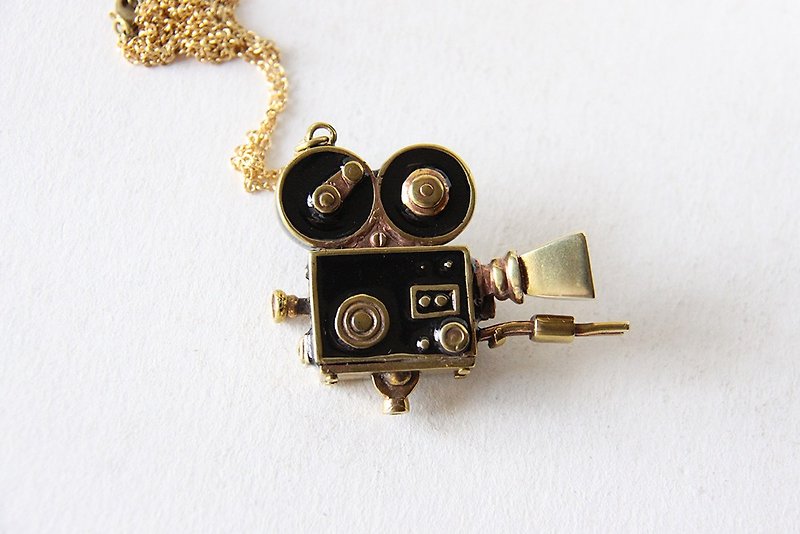 Vintage Movie Camera Charm Necklace - Handmade Jewelry - September Room - 项链 - 其他金属 金色