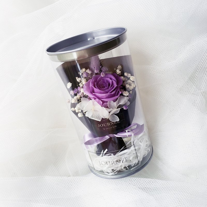 journee 优雅紫永生玫瑰小花罐附卡片 / 紫玫瑰黑包装干燥花束 - 干燥花/捧花 - 植物．花 紫色