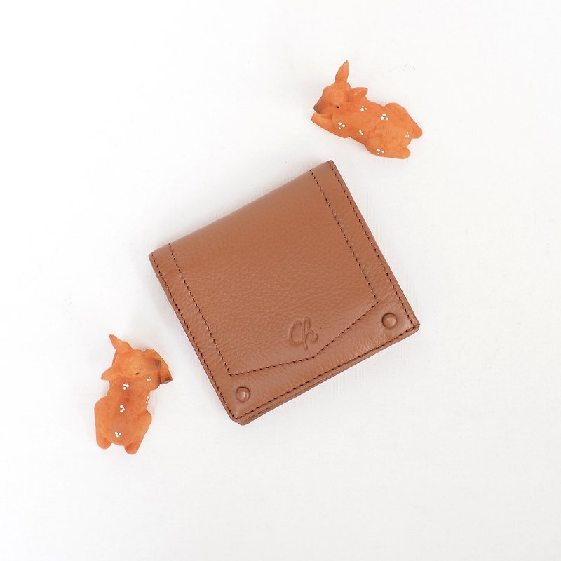 Hannah (caramel brown) : Small leather short wallet, folded wallet - 皮夹/钱包 - 真皮 咖啡色