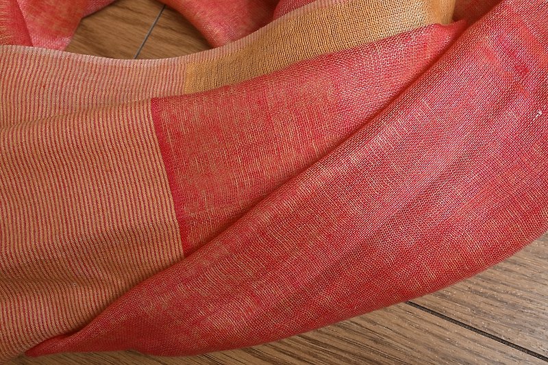 【乐拍子】印度 手织 蚕丝 披肩 围巾（双色_红+橘） - 丝巾 - 丝．绢 红色