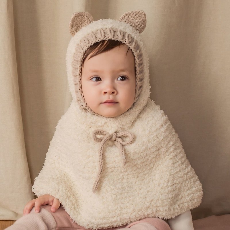 Happy Prince 韩国制 O-nia小熊保暖婴儿连帽披肩 - 婴儿帽/发带 - 聚酯纤维 白色