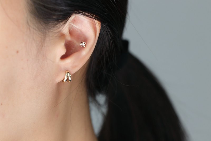 14K Double Ring Earring 双环金耳扣耳环 - 耳环/耳夹 - 贵金属 金色
