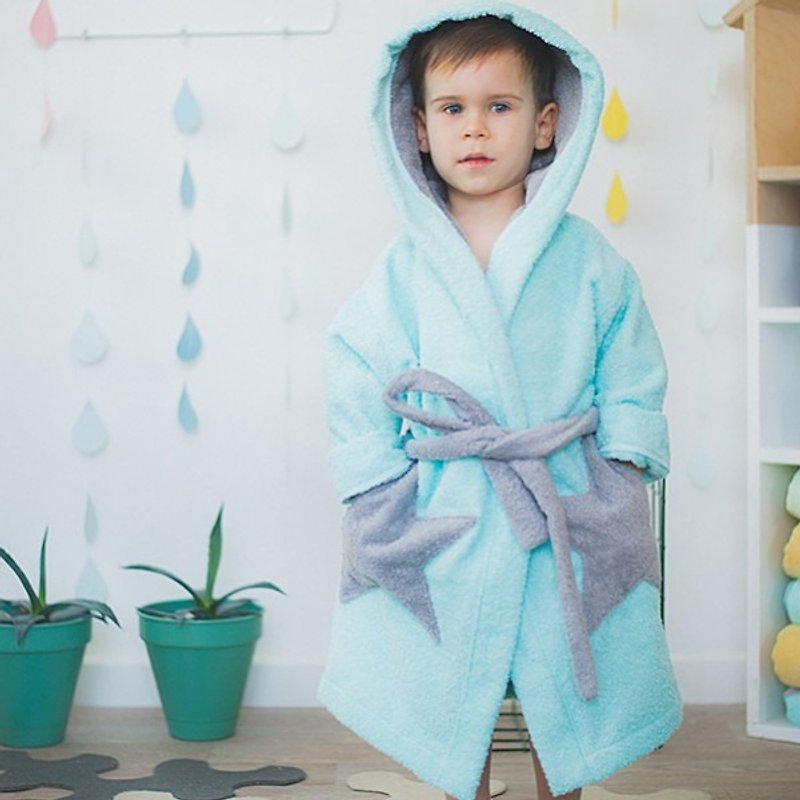 Blue bathrobe with star pockets and hood for kids - 其他 - 棉．麻 蓝色