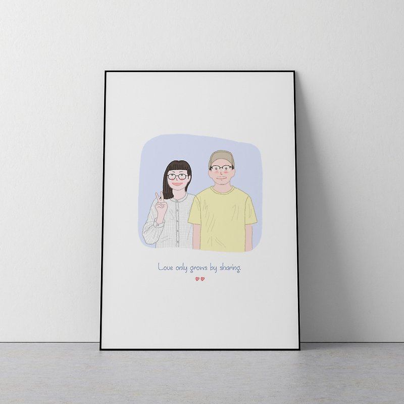 Custom Portrait illustration ,Reorganise of couple with pets. - 海报/装饰画/版画 - 纸 粉红色
