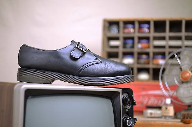 Vintage 英国Dr. Martens 黑色英国制孟克鞋 - 男款休闲鞋 - 真皮 黑色