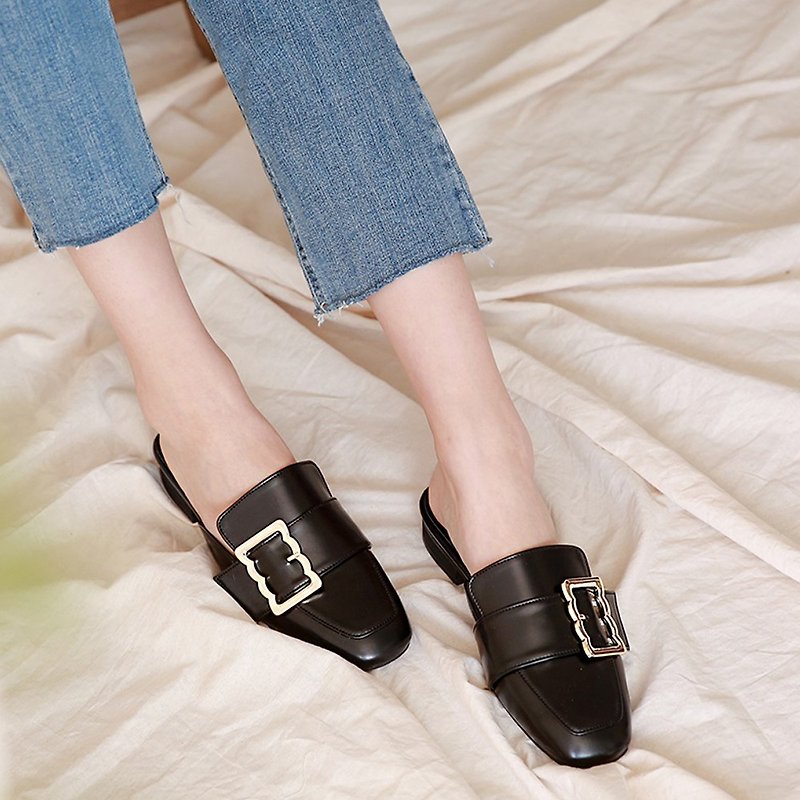韩国人手制 MACMOC Bloaffer (BLACK) 复古扣穆勒鞋 - 女款休闲鞋 - 人造皮革 