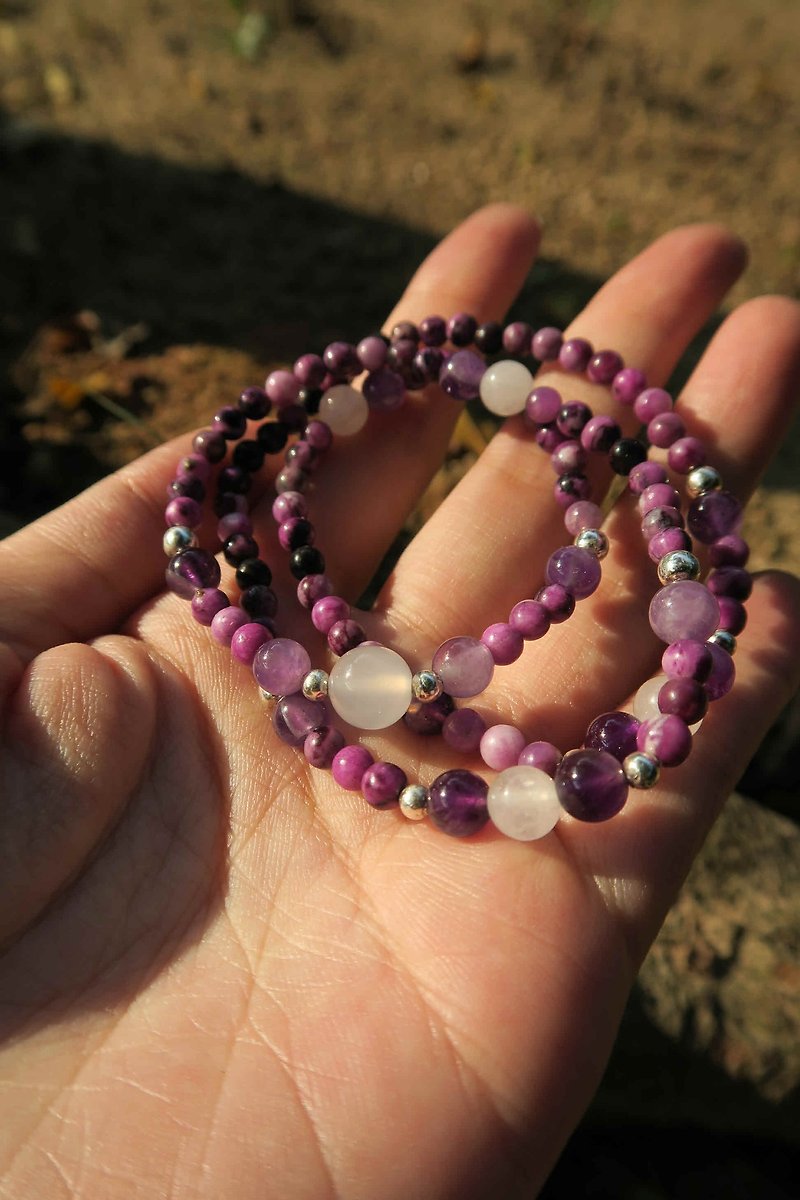 灵性小手物 紫龙晶 紫水晶 玛瑙 纯银珠  三圈手链 项链 - 手链/手环 - 宝石 紫色