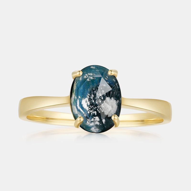 骨灰毛发纪念玻璃 戒指 18K金戒指 - 经典爪镶戒指 (椭圆形) KRB0 - 戒指 - 玻璃 蓝色