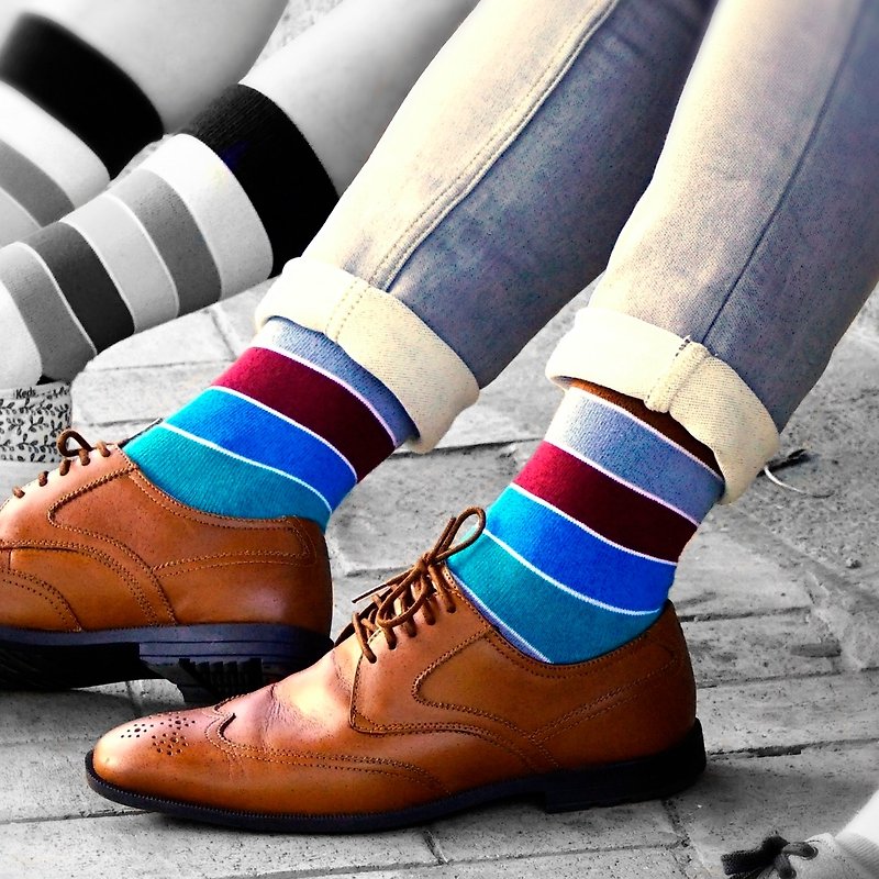 英伦风绅士袜 - Bradford 都会流行、设计简约风袜子 - 绅士袜 - 棉．麻 蓝色