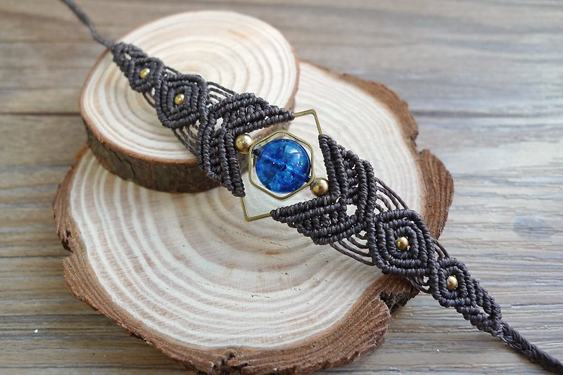 南美蜡线编织黄铜蓝水晶手环 - 手链/手环 - 其他材质 黑色