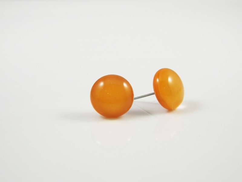 琉璃耳环(圆)Pantone 157 - 耳环/耳夹 - 玻璃 橘色
