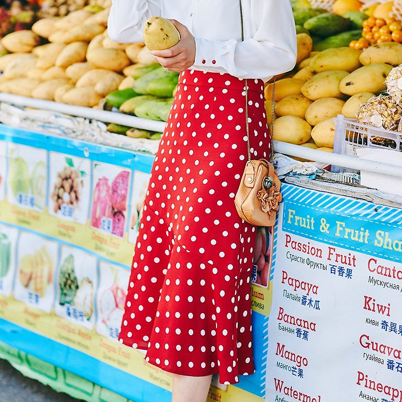 【春款特惠】2019女装春季穿搭 波点鱼尾半身裙 YHC9057 - 裙子 - 聚酯纤维 红色