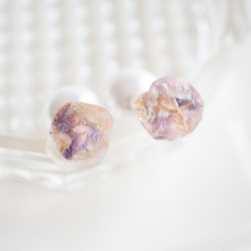2way　パールキャッチ　鉱石ピアス - 耳环/耳夹 - 树脂 紫色