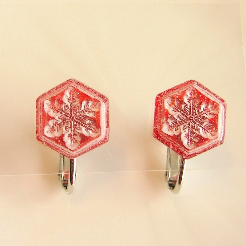 雪の結晶イヤリング - 耳环/耳夹 - 玻璃 红色