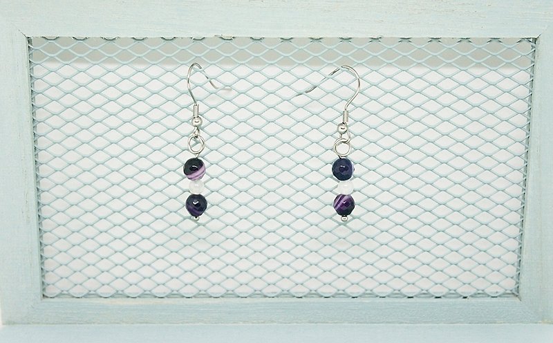 不锈钢X天然石勾式耳环 <紫色梦境> - 耳环/耳夹 - 不锈钢 紫色
