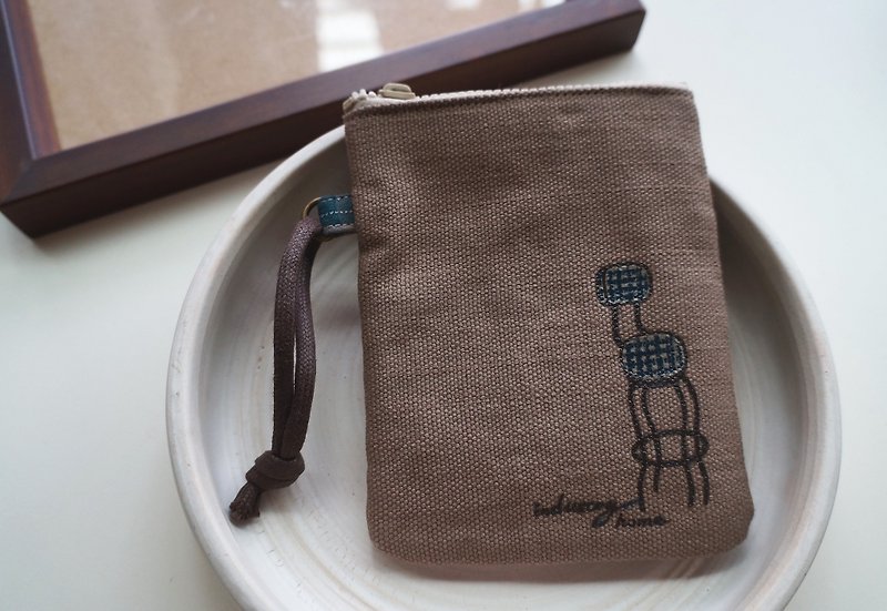 手绘质朴感工业风小物包/零钱钥匙包 - 零钱包 - 棉．麻 咖啡色