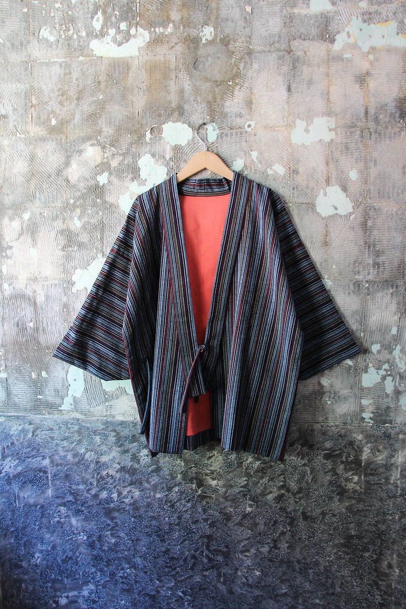 Vintage 蓝色系直条纹日本古着羽织 - 女装休闲/机能外套 - 棉．麻 