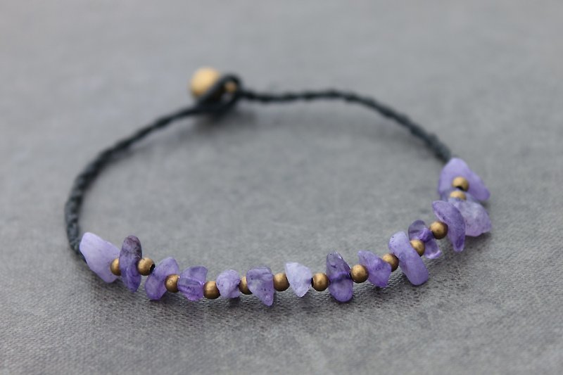 石紫水晶编织串珠脚链简单最小原始黄铜 - 脚链/脚环 - 铜/黄铜 紫色