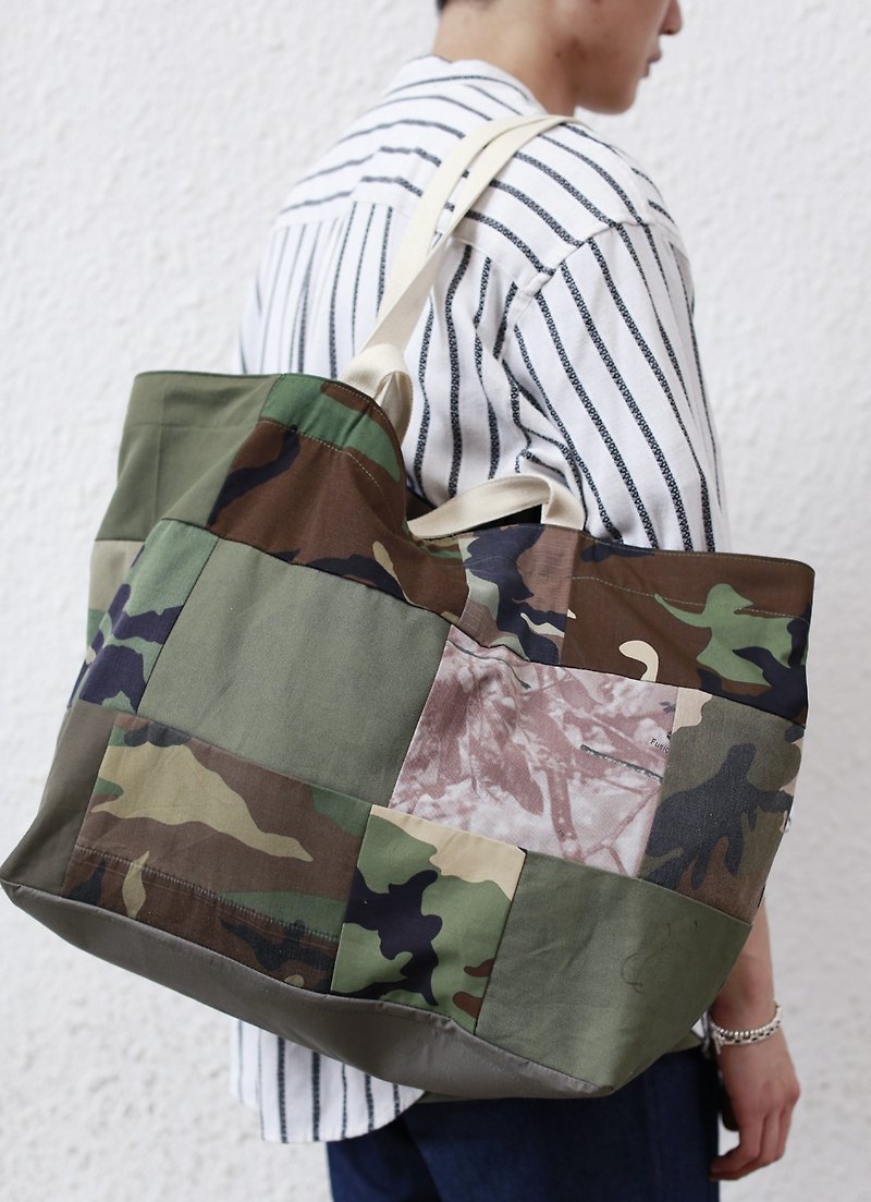 Patchwork Tote Bag  迷彩拼布大袋 - 手提包/手提袋 - 棉．麻 