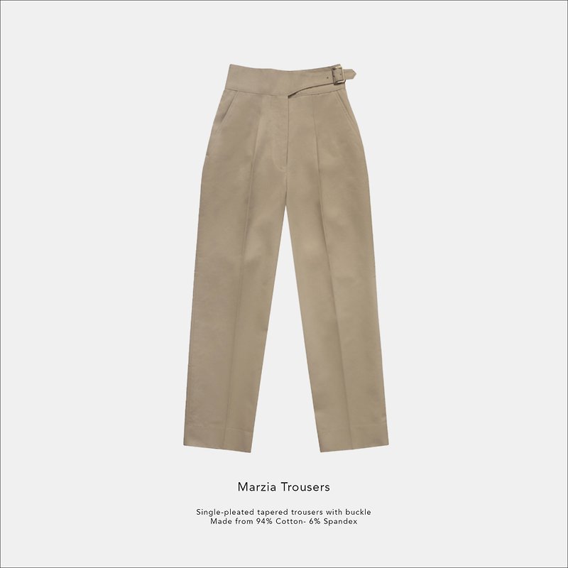 Marzia trousers / Beige / 100% Cotton - 女装长裤 - 其他材质 卡其色