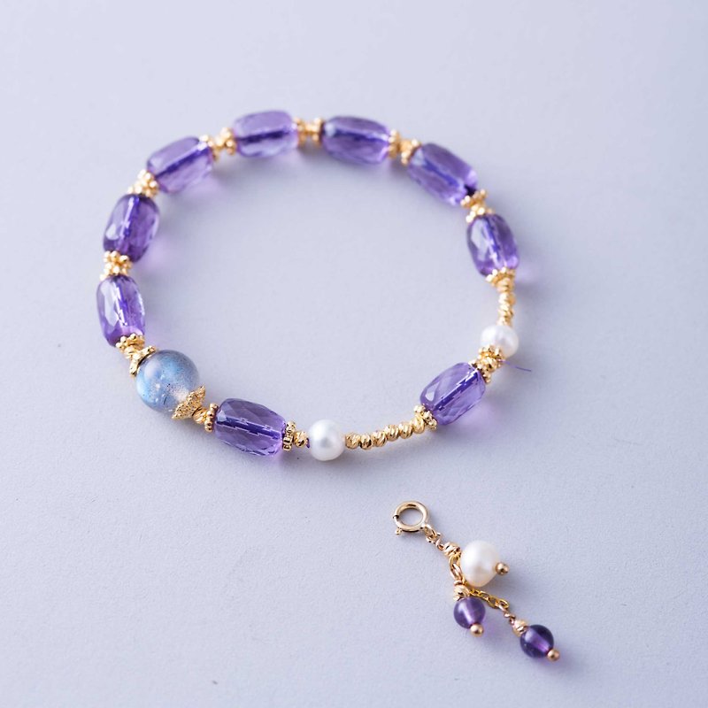 紫水晶珍珠拉长石手链 | 两用可拆卸尾链 | 天然水晶手链定制礼物 - 手链/手环 - 水晶 紫色