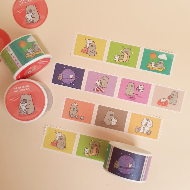 Mr. Bear and his cutie cat : Stamp Masking tape - Love You Everyday - 纸胶带 - 纸 
