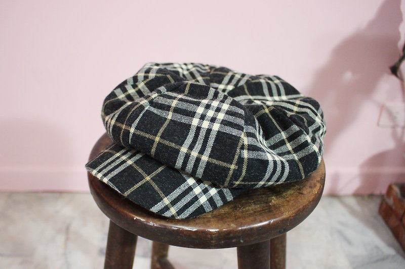 Vintage帽子(韩国制里标)Newsboy Cap黑色格纹报童帽(Made in Korea)(情人节礼物) - 帽子 - 棉．麻 黑色