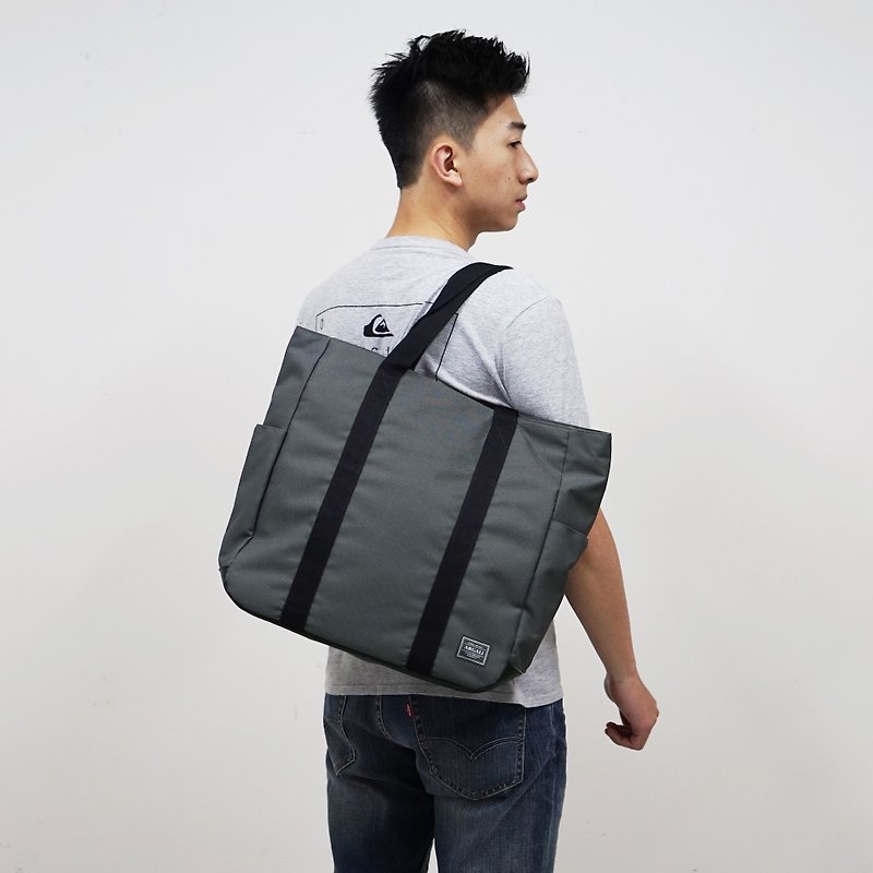 Argali 香港户外品牌 特大容量 真皮袋底 实用简约 手提包 Tote Bag 灰绿色 - 手提包/手提袋 - 其他材质 灰色
