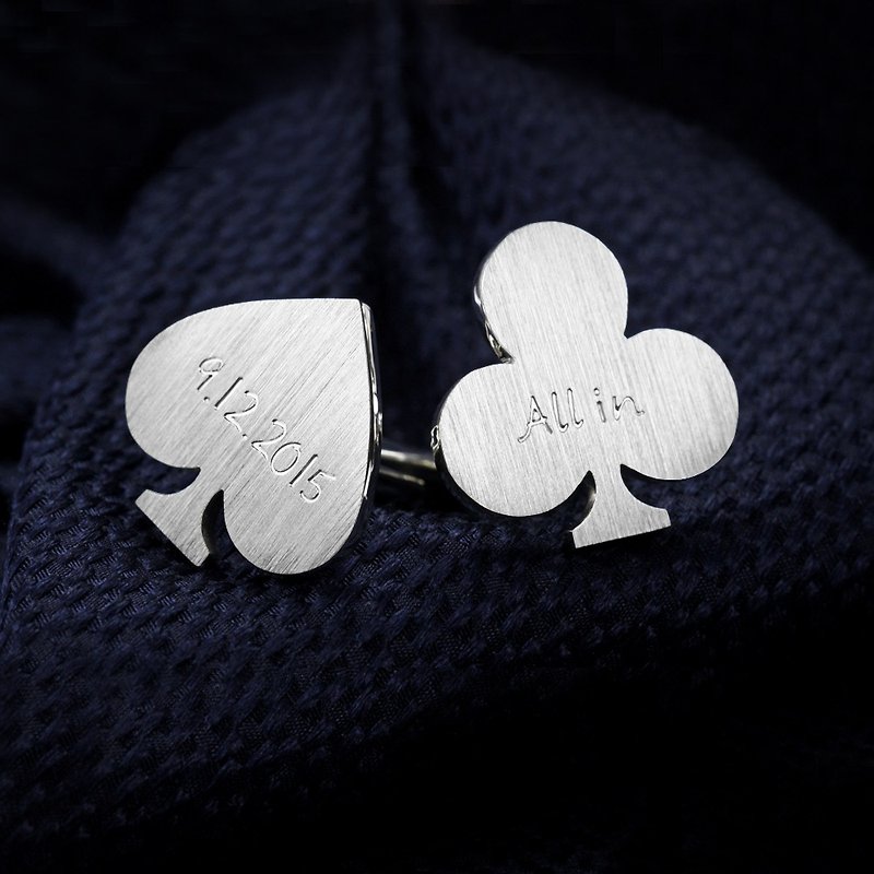 Poker Cufflinks for groom – Wedding cufflinks engraved in 925 sterling silver - 袖扣 - 其他金属 银色